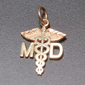 Vintage 14K Yellow Gold Caduceus MD Charm Physician Doctor Medicine Nurse